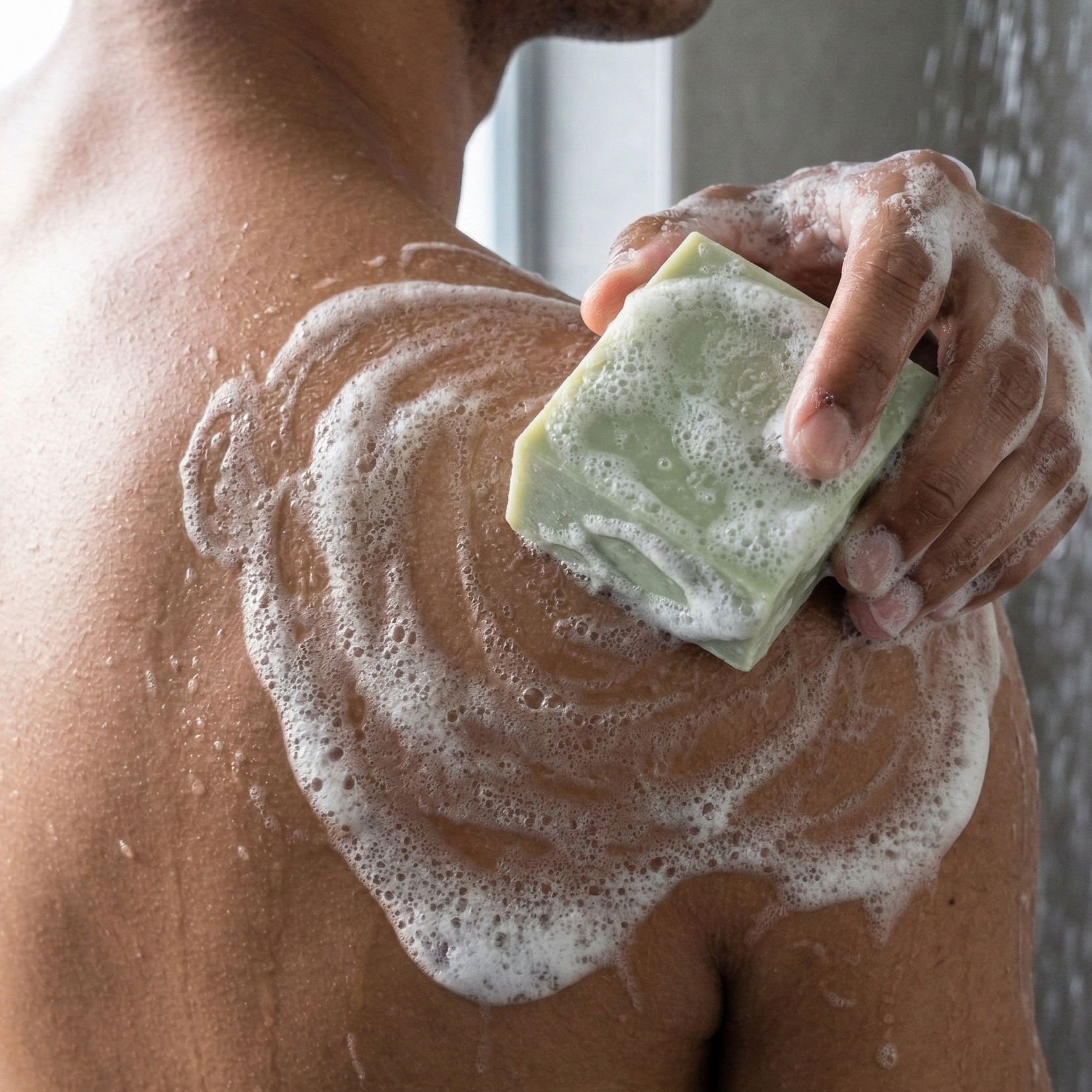 Recharge soap brick lathering during a scrub