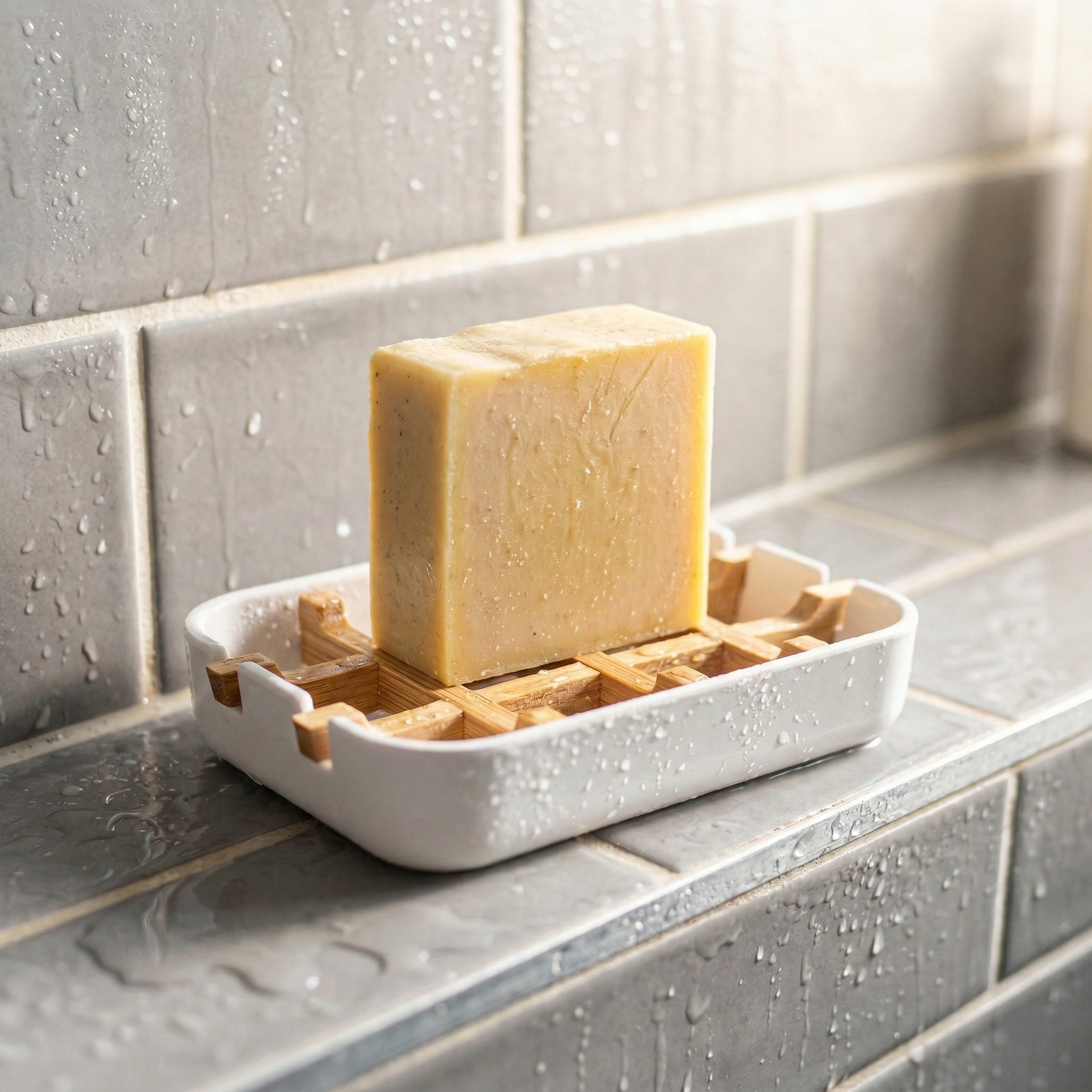 Minimalist recycled bamboo soap dish for shower accessories