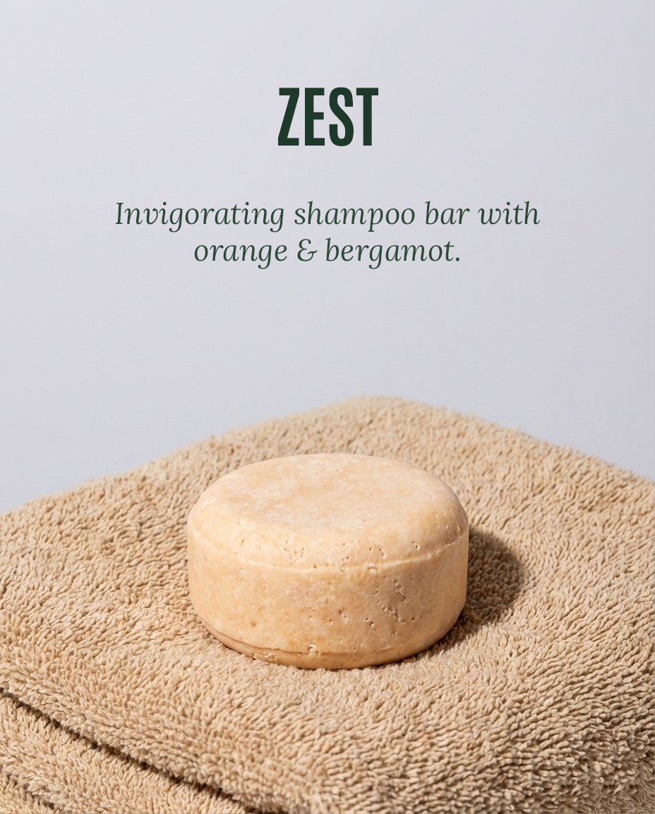 Zest natural shampoo bar for men — concentrated sulfate-free shampoo brick